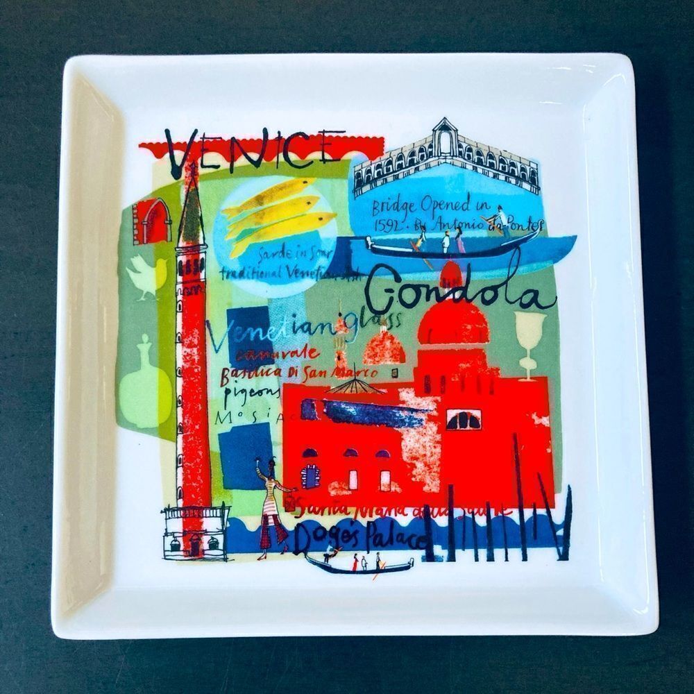 Crate & Barrel Venice Italy Ceramic Square Serving Plate Tray